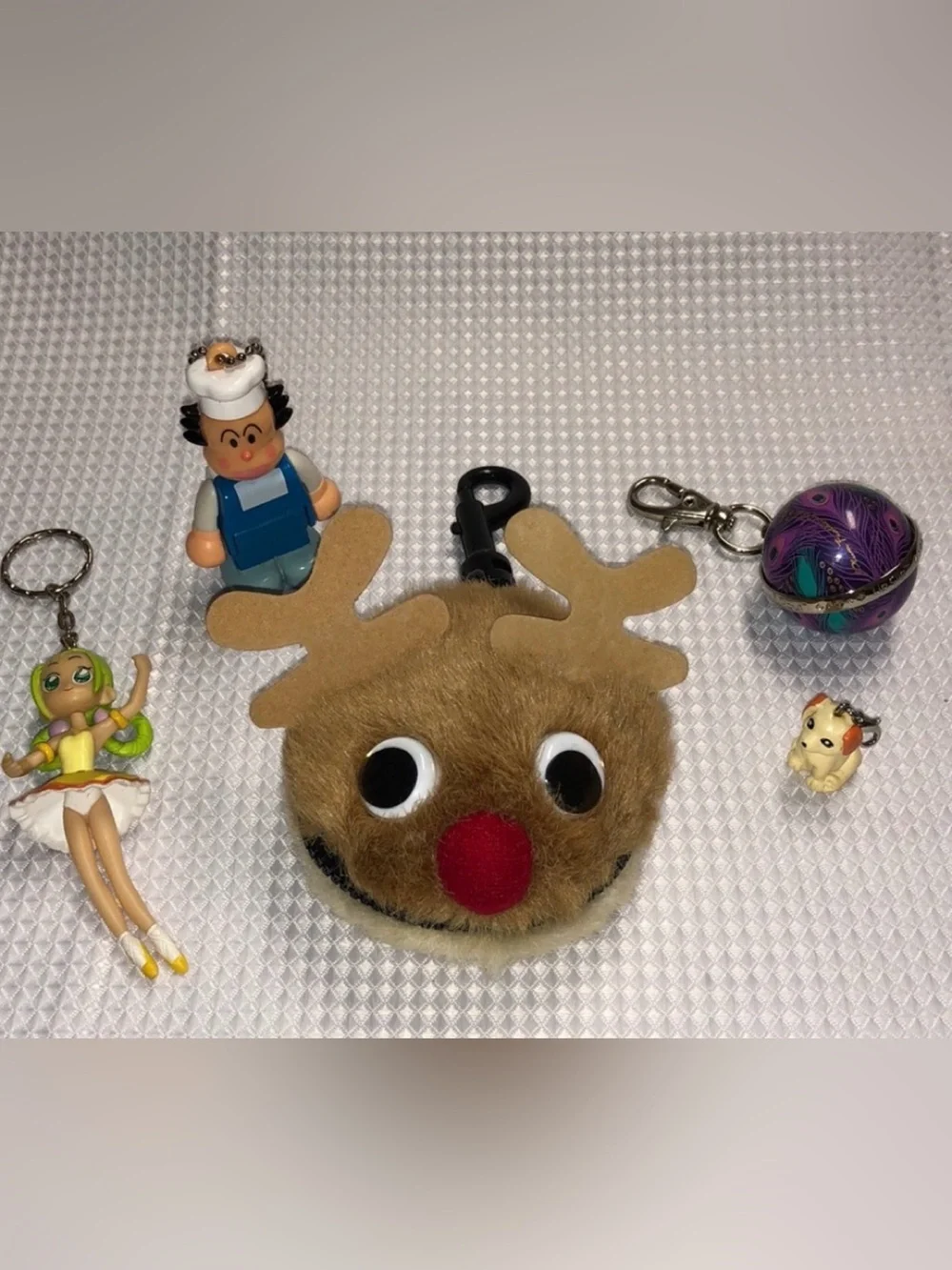 5 Girls’ Keychains Bag Clips Joke Book Anime Ballerina, Baker Lip Balm Puppy